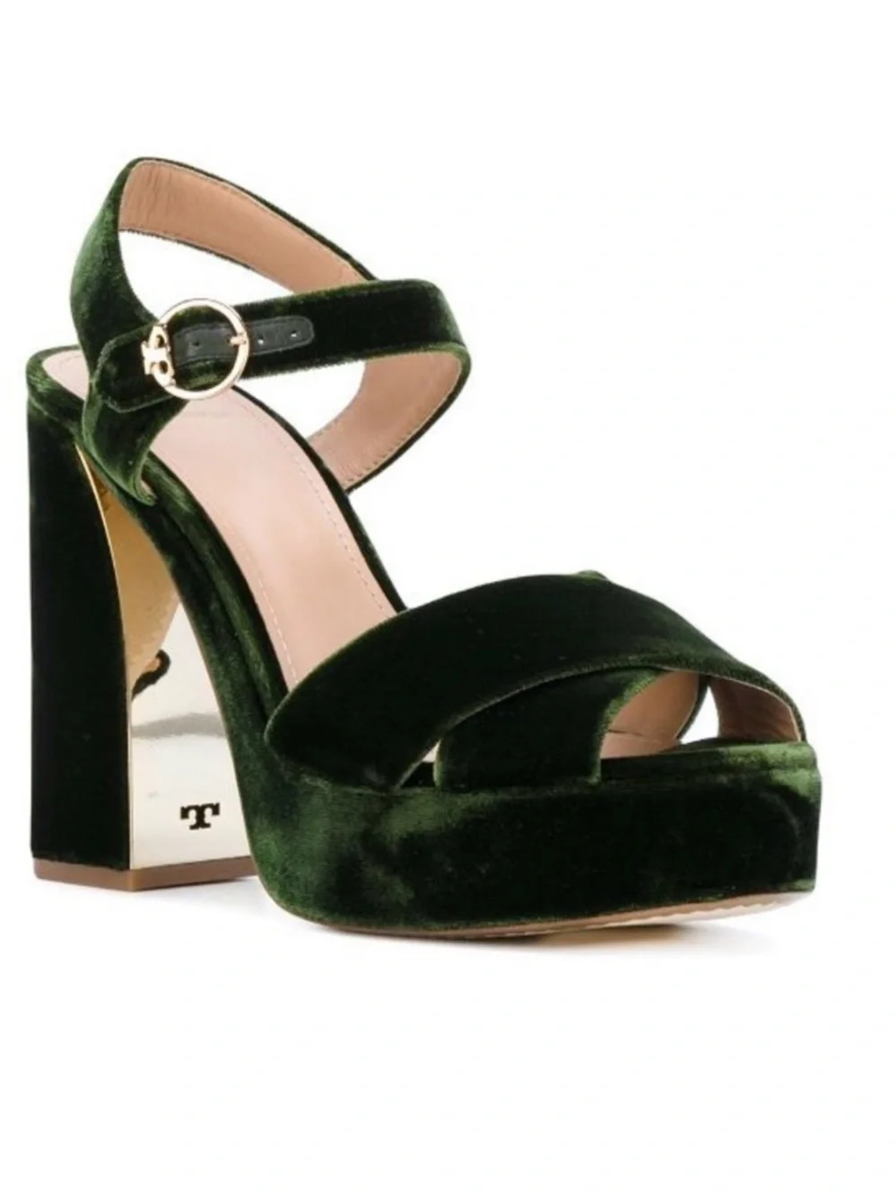 Tory Burch Loretta Dark Green Velvet Platform Heel Sandals (7.5)